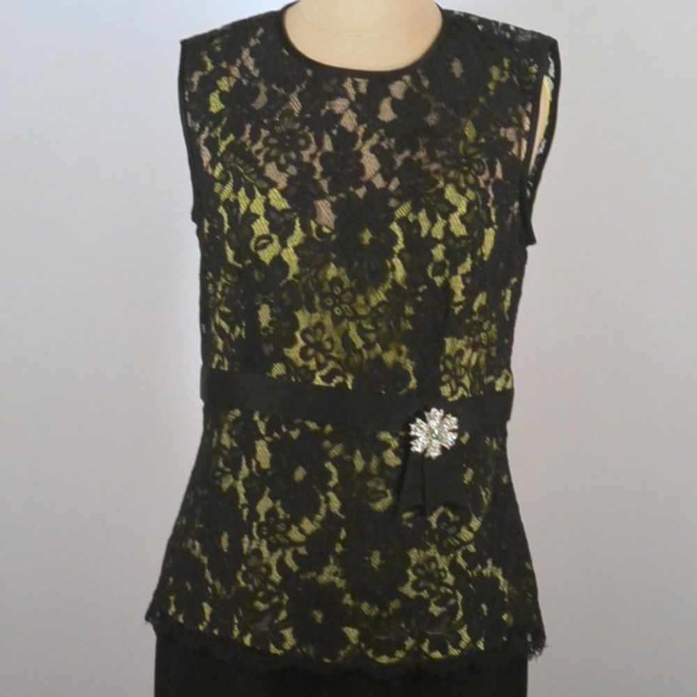 Petites Black All Lace, Lime Green slip Top 6P